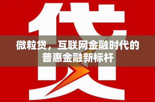 双城微粒贷，互联网金融时代的普惠金融新标杆